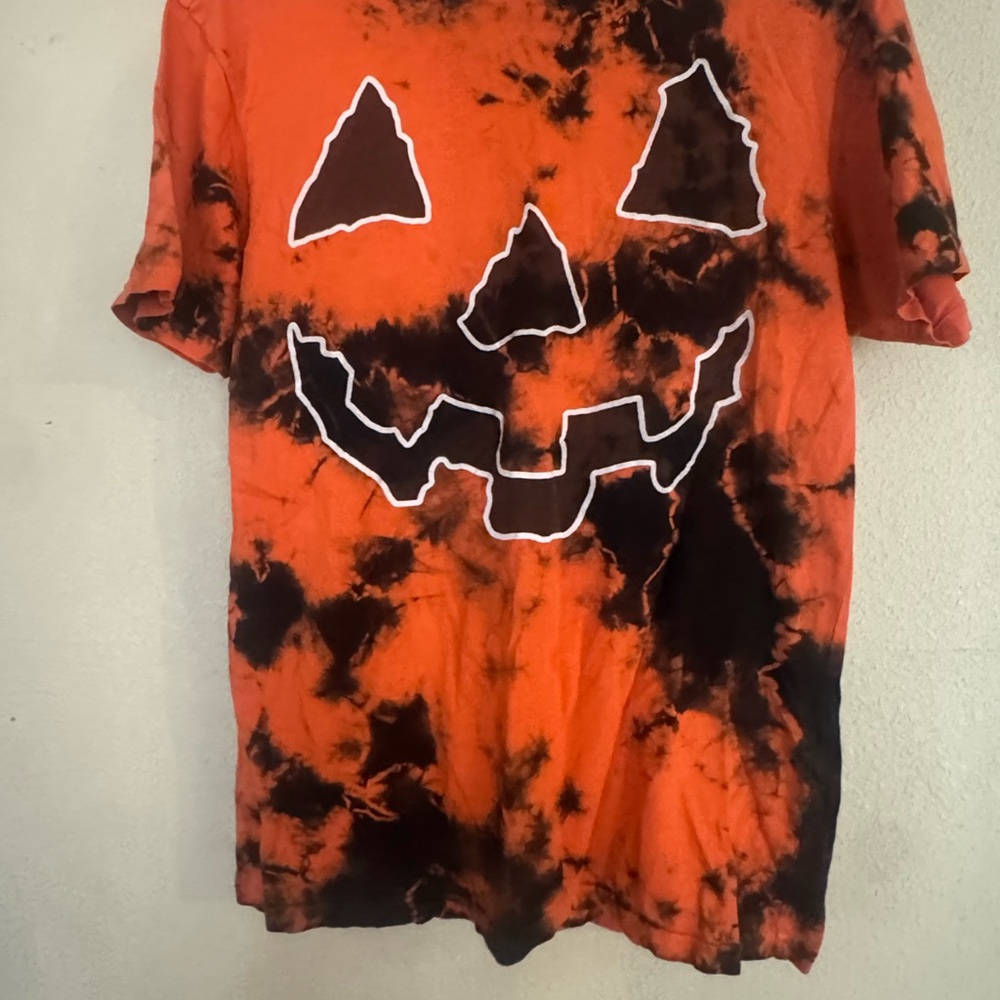 Orange and Black Tie-Dye Pumpkin Face T-Shirt